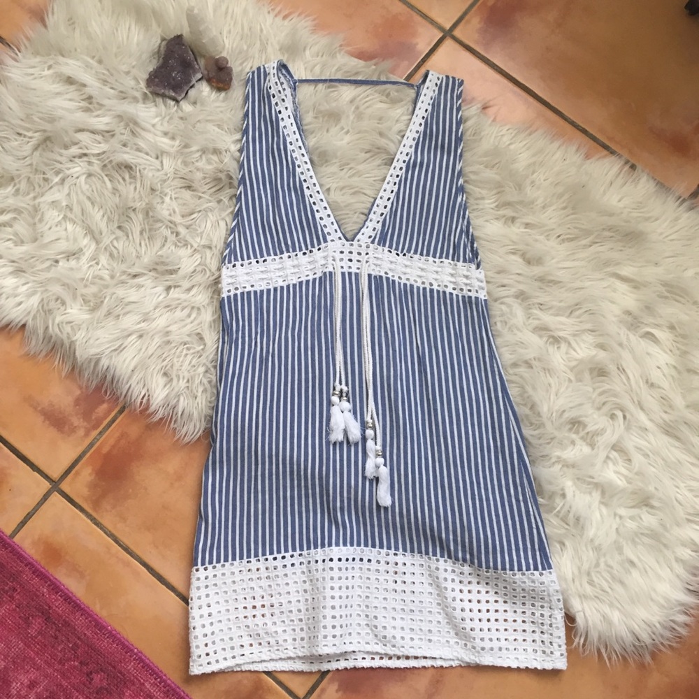 Blue Island Blue and White Striped Beach Coverup